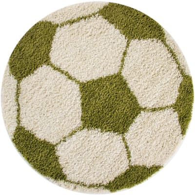 Muratap Fun voetbal kinderkamer rond vloerkleed hoogpolig wit- 120 cm rond