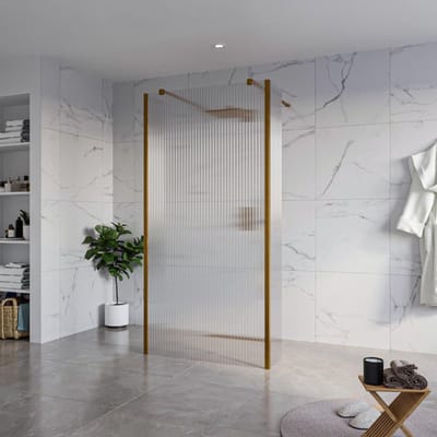 FugaFlow Eccelente Vetro Vrijstaande inloopdouche badkamer - 100x200cm - Helder geribbeld - antikalk - 8mm veiligheidsglas - 2 zijwanden 40cm - met wandarmen en hoekprofielen - Koper geborsteld -