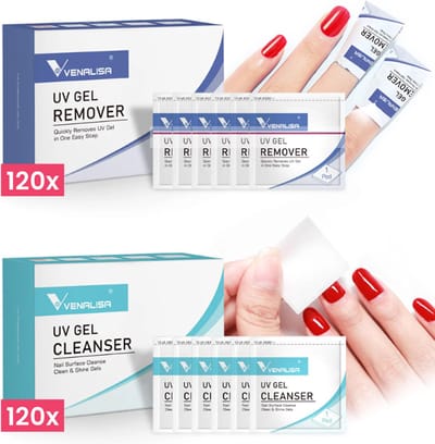Venalisa® Gel Remover & Cleanser Doekjes - 2x 120 Stuks - Combi Pack - Gel Polish Remover & Cleanser Wipes - Nagellakverwijderaar - Makkelijk Gellak verwijderen