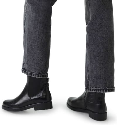 No Stress - Dames - Zwarte leren chelsea boots met crocoprint - Maat 37