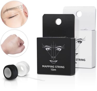 Brow Mapping string set van wit en zwart 10m - Brow Mapping String voor PMU, Henna & Hybrid Brows – Voor Perfecte Afgetekende Wenkbrauwen