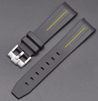 Bandje voor Omega x Swatch MoonSwatch Mission on Earth - Rolex Horloge - SEIKO Horloge - 20mm - Zacht Rubber - Zwart met gele streep