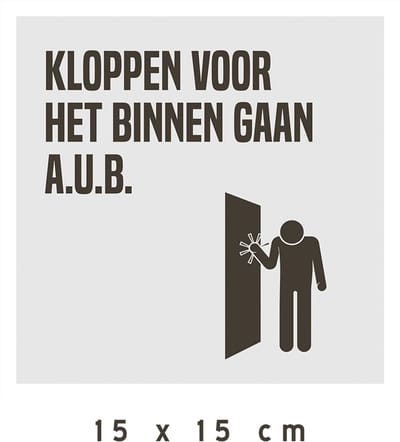 Pictogram/ bord | "Kloppen voor het binnen gaan a.u.b." | 15 x 15 cm | Niet storen | Deurbord | Gebouw | Vergadering | Bureau | Vertegenwoordiger | Kantoor | 1 stuk