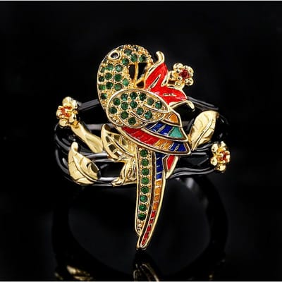 Europese en Amerikaanse Creatieve Dieren Emaille Cloisonné Papegaai Ring No. 6 beige