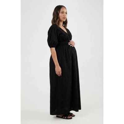 boohoo Dames Zwangerschaps Maxi Jurk Met Pofmouwen Van Poplin | Zwart | Maat: 36