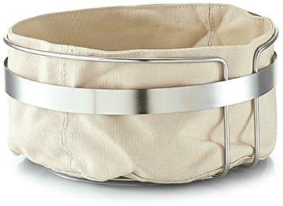 Broodmand met zak van metaal en katoen, Beige - 22 x 22 x 10,8 cm