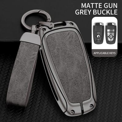 Metalen Lederen Auto Sleutelhoes Cover Beschermer Voor Ford Raptor F150 Explorer Mustang Fusion Escape F250 F350 F450 Raptor Auto Onderdelen gray