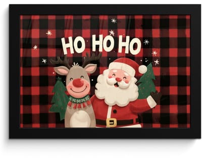 Poster in lijst - Fotolijst 30x20 cm - Posters - Kerstman - Rendier - Tekst - Rood - Zwart - Posterlijst zwart - Decoratie - Wanddecoratie woonkamer - Muurdecoratie slaapkamer - Kerstversiering - Kerstdecoratie voor binnen - Kerstmis