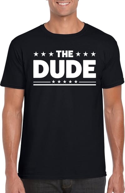The Dude tekst T-shirt - zwart - Sixties - Hippie - Flower Power - Carnaval - Verkleedkleding - heren / mannen - korte mouwen S