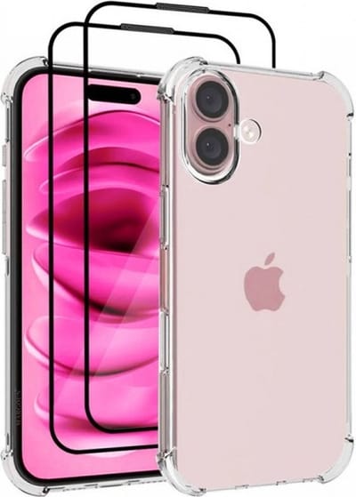 Anti Shock Silicone Hoesje Geschikt voor iPhone 16 - Transparant + 2X Volledige Tempered Glas Screen protector - ZT Accessoires
