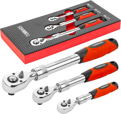Uitschuifbare Ratelsleutelset 1/4" 3/8" 1/2" met 72 Tanden - Verstelbare Dopsleutel Set