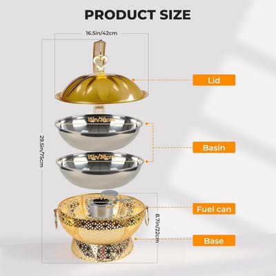 Voedselverwarmer Buffet - Warmhoudbak Set - Feesten Gelegenheden - Gouden Roestvrij Staal - 8 Liter Capaciteit - Goud