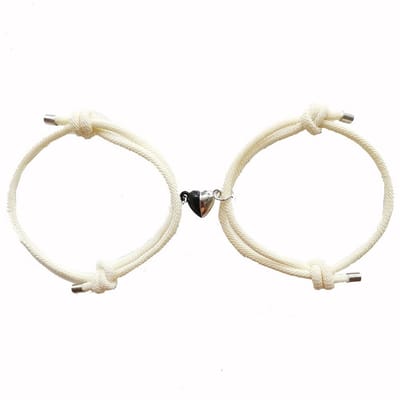 Magnetische Hartjes Armband Set voor Hem en Haar - Wit / Wit - Romantisch Liefdes Cadeau - Valentijnsdag - Valentijn Cadeautje voor Mannen