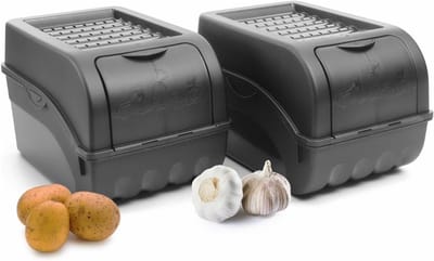 QIN® Aardappelbak - Aardappelpot - Bewaardoos - 5L - 2xMiddel - Zwart - 29cm x 20cm x 19cm