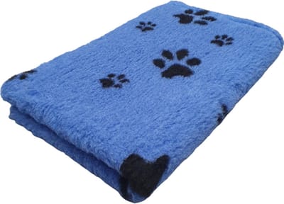Vetbed Blauw met Zwart Voetprint Pootjes - Anti-Slip Hondenmat Puppykleed - Hondenkleed Benchkleed Benchmat Dierenmat - Voor Werpkist en Hondenbench - Machinewasbaar 150 x 100 CM