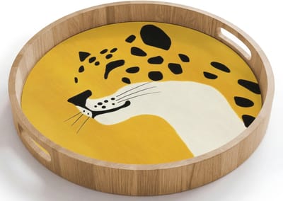 Dienblad rond 40x40 cm - Schootdienblad hout - Cheetah - Illustratie - Geel - Borrelplank rechthoek - Plateau houten dienbladen