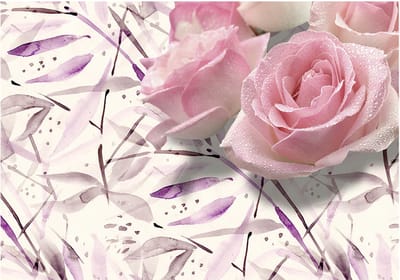 Fotobehangkoning - Behang - Vliesbehang - Fotobehang Roze Rozen - Romantiek - Name Day Wishes - 400 x 280 cm