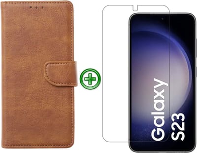 Samsung Galaxy S23 hoesje - Met Samsung S23 Screenprotector - Portemonnee Cover - Bruin