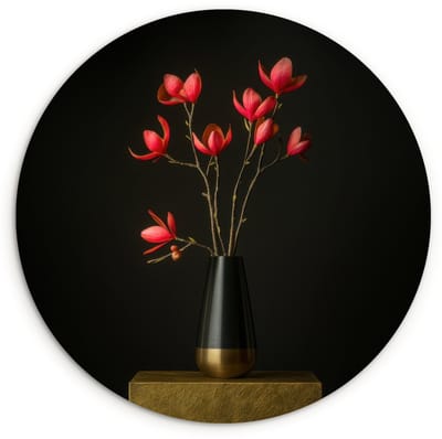 WallCircle® Wandcirkel 120x120 cm - Muurcirkel Rode - Bloemen - Vaas - Muurdecoratie woonkamer - Wanddecoratie slaapkamer - Kamer decoratie accessoires - Ronde schilderijen XXL