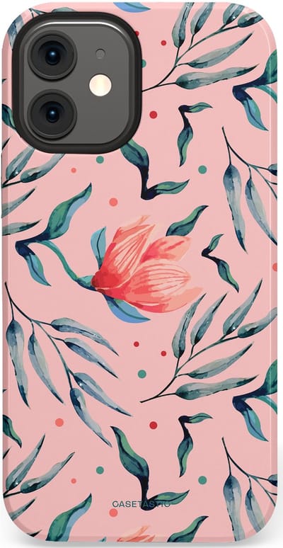 Casetastic hoesje geschikt voor Apple iPhone 12 Mini - Dubbellaagse bescherming - Roze Bloemen en Takken - Fashion Case - Lichtroze Zilver Perzik