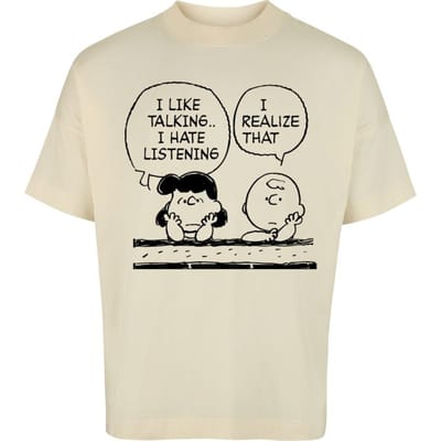 Peanuts Oversized T-shirt - Charlie Brown and Lucy - Oversized - XL tot 3XL - voor Mannen - ecru