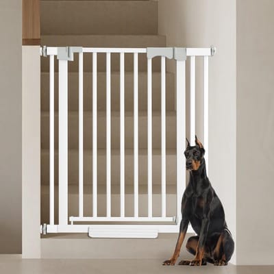 LearnLogic Babyveiligheidshekje installatiebreedte 83-90 cm hoogte 78 cm voorkomt dat de meeste kittens eroverheen springen geschikt voor deuropeningen eenvoudig te installeren huisdierhekje wit