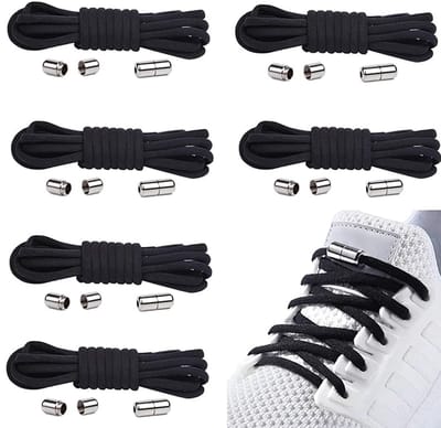 OUYLAF 6 Paar Elastische Veters - elastische veters volwassenen - Schoenveters - Niet meer strikken - Zwart - Sportveters - Voor Loopschoenen & Sneakers - elastische veters kinderen