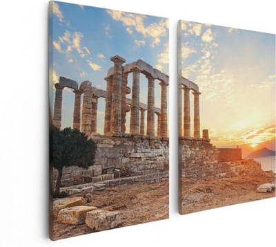 Artaza Canvas Schilderij Tweeluik Tempel van Poseidon in Athene, Griekenland - 80x60 - Foto Op Canvas - Canvas Print