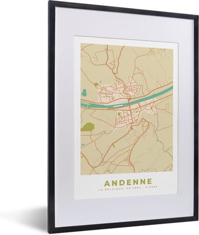 Fotolijst incl. Poster - België - Kaart - Andenne - Stadskaart - Plattegrond - 30x40 cm - Posterlijst