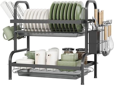 Afwasrek - Druprek Keuken - Keuken Organiseren - Roestvrij Metaal - 42 x 23.5 x 42 cm - Zwart
