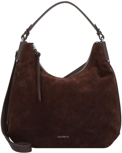 COCCINELLE Leren schoudertas Suede Leather Handbag Brunette / Brunet donkerbruin