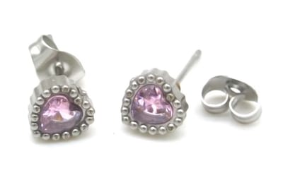 Oorbellen - Studs - Oorknopjes - RVS - Roestvrij Staal - Hartjes Roze - Heart - 8mm - Zilverkleurig – valentijn – cadeau