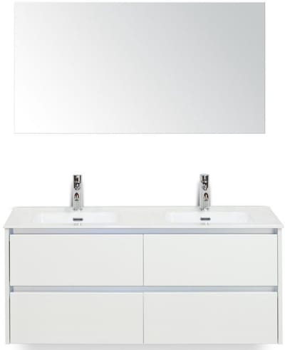 Dante Badmeubelset 120 cm - 4 Laden Wit Hoogglans - Keramische Wastafel Wit Cover met Spiegel
