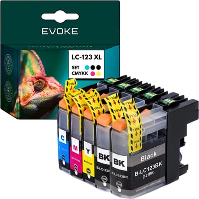 Evoke Compatibele Inkt voor Brother Lc-123Xl Lc123Xl Lc-123 Lc123 5X:2X Zwart+Cyan+Magenta+Geel Dcp-J132W J152W J152Wr J172W J552Dw J752Dw J4110Dw J4110W; Mfc-J245 J470Dw J475Dw J650Dw J870Dw J4310Dw