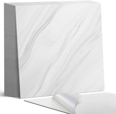 Coloray Plaktegels - Marmerpatroon met golven Zelfklevende Tegels - 20 cm x 20 cm - Wit Plaktegels - 20 stuks - Vierkant PVC Tegels - Plaktegels Badkamer - Plaktegels Vloer - Vinyltegels Vloer Zelfklevend - Wandtegel Zelfklevend