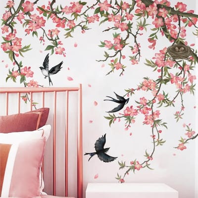 Dailygoods- Muurstickers Kersenbloesem - Wanddecoratie Bloemen - Muurdecor voor Woonkamer/Slaapkamer - Kinderen/Kantoor - Eenvoudig aan te brengen - 100% Vriendelijk Vinyl