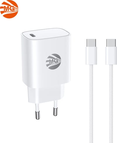 MG – Adapter Met Kabel – GaN Technologie – 30W Adapter + 60W Kabel – Super Fast Charging – Wit – 1 Poort Type C – Met 1m Kabel