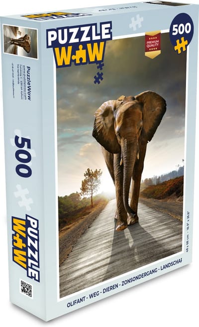Puzzel Olifant - Weg - Dieren - Zonsondergang - Landschap - Legpuzzel - Puzzel 500 stukjes