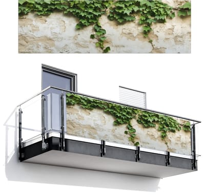 Balkonscherm 300x95 cm - Balkonposter Klimop - Muur - Groen - Balkon scherm decoratie - Balkonschermen - Balkondoek zonnescherm