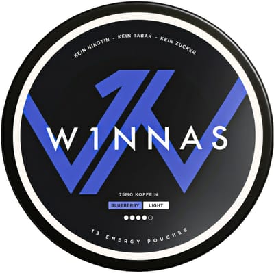 W1nnas Energy Pouches Blueberry Light verpakking met 13 Pouches