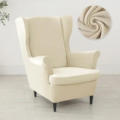 2 pièces/ensemble Housses de fauteuil à oreilles en velours Housse amovible pour fauteuil à oreilles avec housse de coussin d'assise Housse de canapé élastique Salon