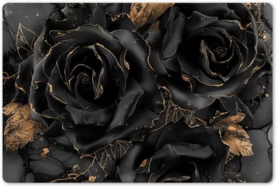 Placemats 45x30 cm - Placemat kunststof - 1 stuk - Rozen - Zwart - Bloemen - Goud - Borden onderleggers - Decoratie voor op tafel - Keuken tafeldecoratie accessoires - Vinyl onderlegger - Tafelversiering