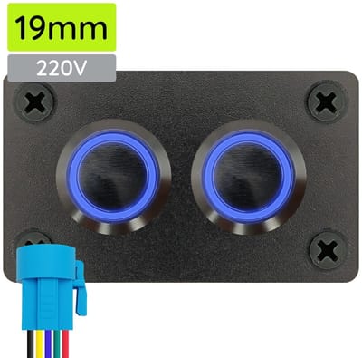 ProRide Metalen Pulsschakelaar 220V OFF-(ON) - Tweevoudig inbouwpaneel - 19mm - IP67 - LED indicatie Blauw