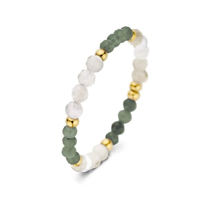 CO88 Collection Ring met Natuursteen - Dames Ring - Toermalijn - Kralen - Ring met steen - Maat 50 - Groen - Goudkleurig - 8CR-10050-50