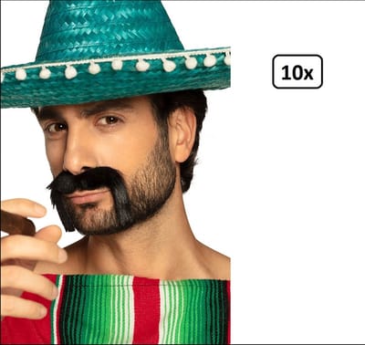 10x Snor Mexicaan zwart - Beach party festival thema feest Mexico hawai tropical