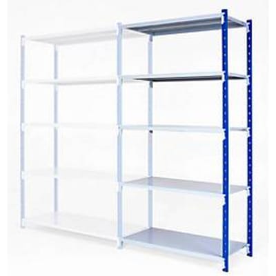 Universele boutloze legbordstellingen, aanbouwdeel, 5 stalen legborden, max. belasting 200 kg, B 1250 x H 2000 x D 600 mm.