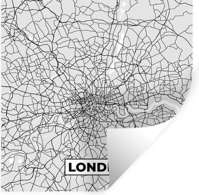 Muurstickers - Sticker Folie - Londen - Stadskaart - Plattegrond - Zwart Wit - Kaart - 100x100 cm - Plakfolie - Muurstickers Kinderkamer - Zelfklevend Behang XXL - Zelfklevend behangpapier - Stickerfolie