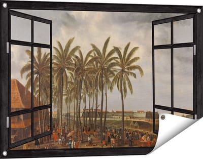 Gards Tuinposter Doorkijk Het Kasteel van Batavia - Andries Beeckman - 90x60 cm - Tuindoek - Tuindecoratie - Wanddecoratie buiten - Tuinschilderij