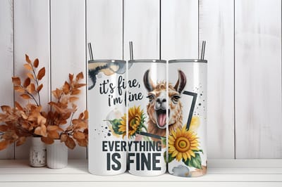 Thermosbeker It's fine Lama - 600 ml RVS Tumbler met Rietje - Cadeau - Schoolbeker - Antilek dop - Vaatwasserbestendig - Werkbeker - To go beker - Zomaar