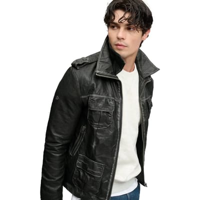 Superdry - Brad Faux Leather Militaire Jas Relaxed Pasvorm - Heren - Leren jassen